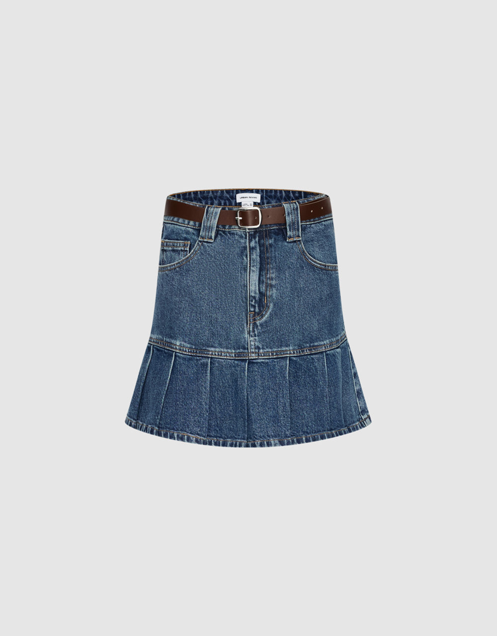 Mini A-Line Denim Skirt With Belt
