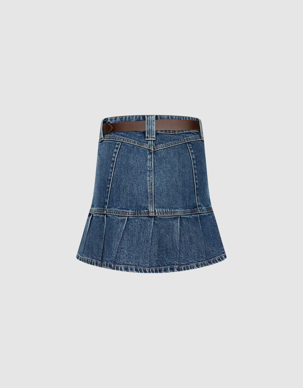 Mini A-Line Denim Skirt With Belt