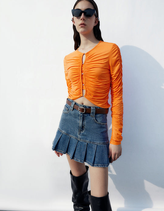 Mini A-Line Denim Skirt With Belt