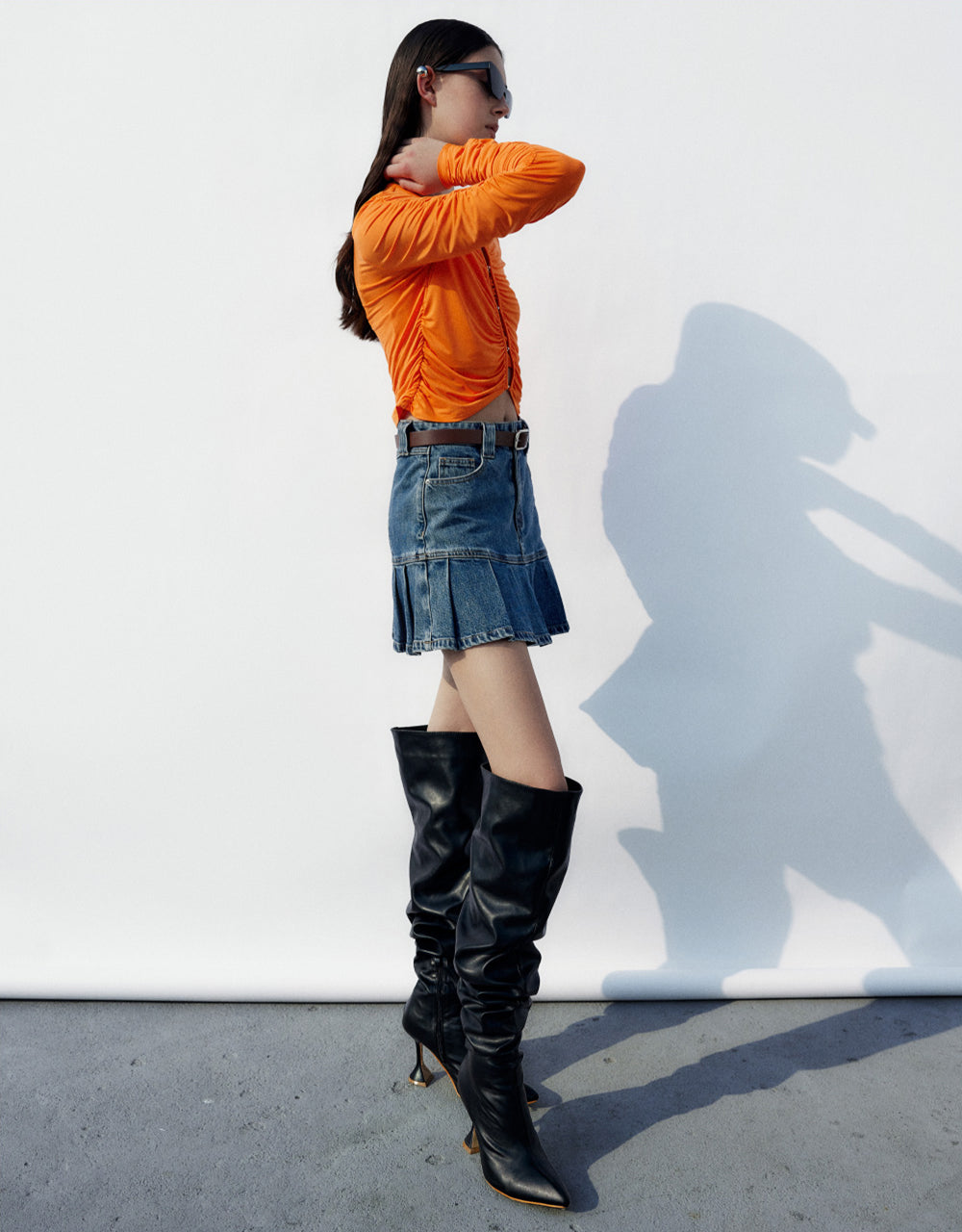 Mini A-Line Denim Skirt With Belt