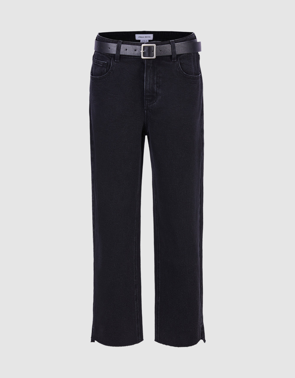 Raw Hem Straight Jeans With Belt