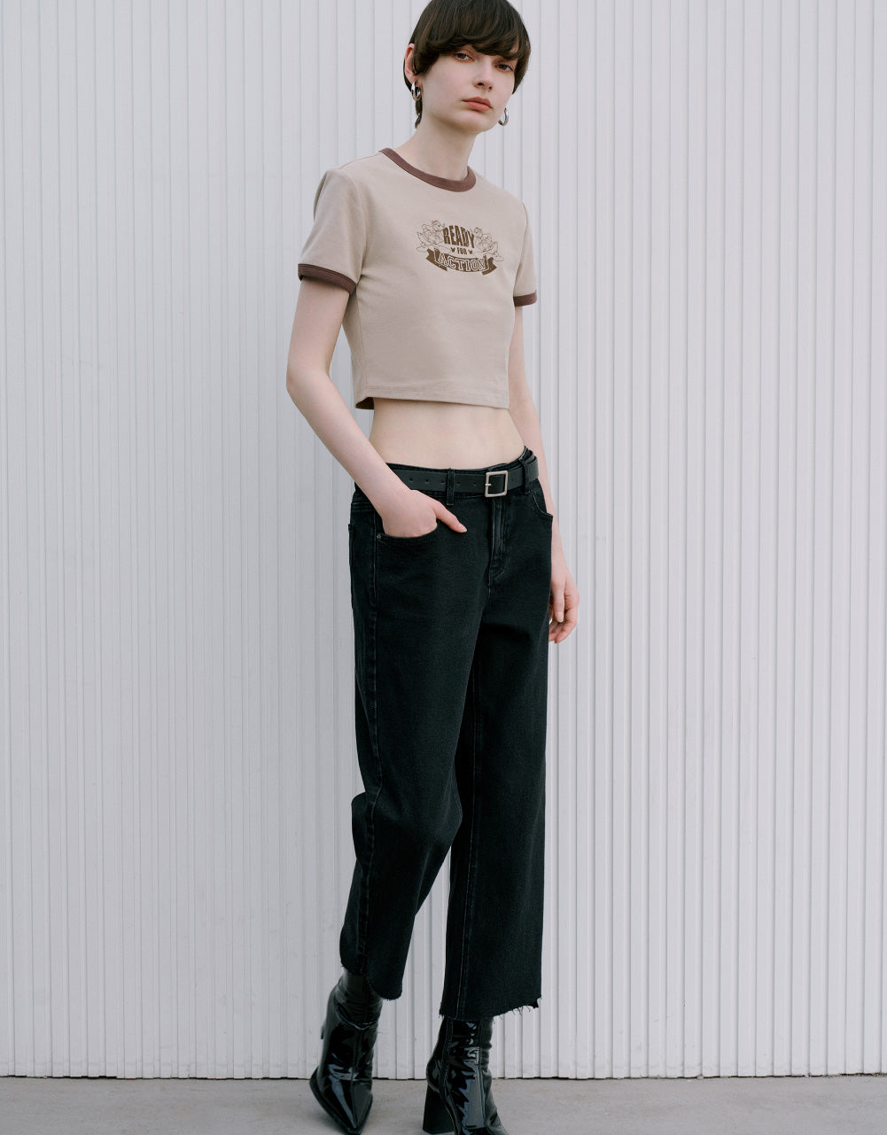 Raw Hem Straight Jeans With Belt