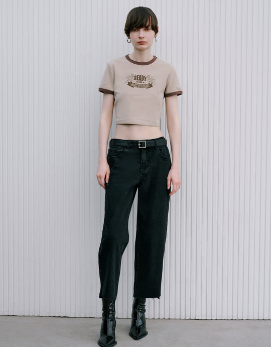 Raw Hem Straight Jeans With Belt