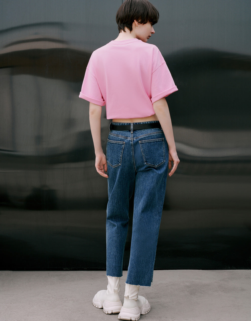 Raw Hem Straight Jeans With Belt