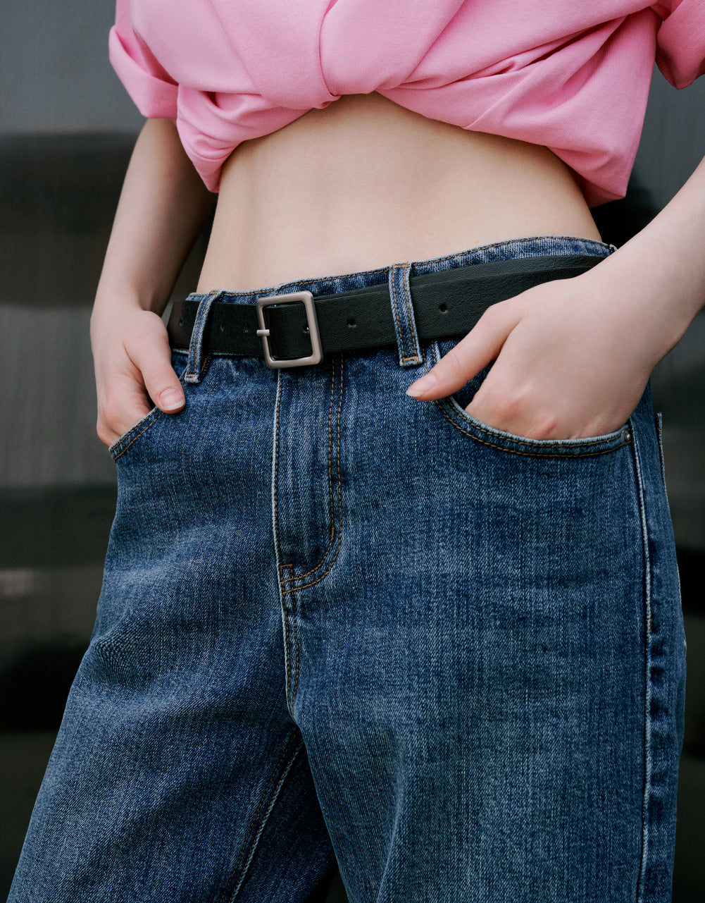 Raw Hem Straight Jeans With Belt