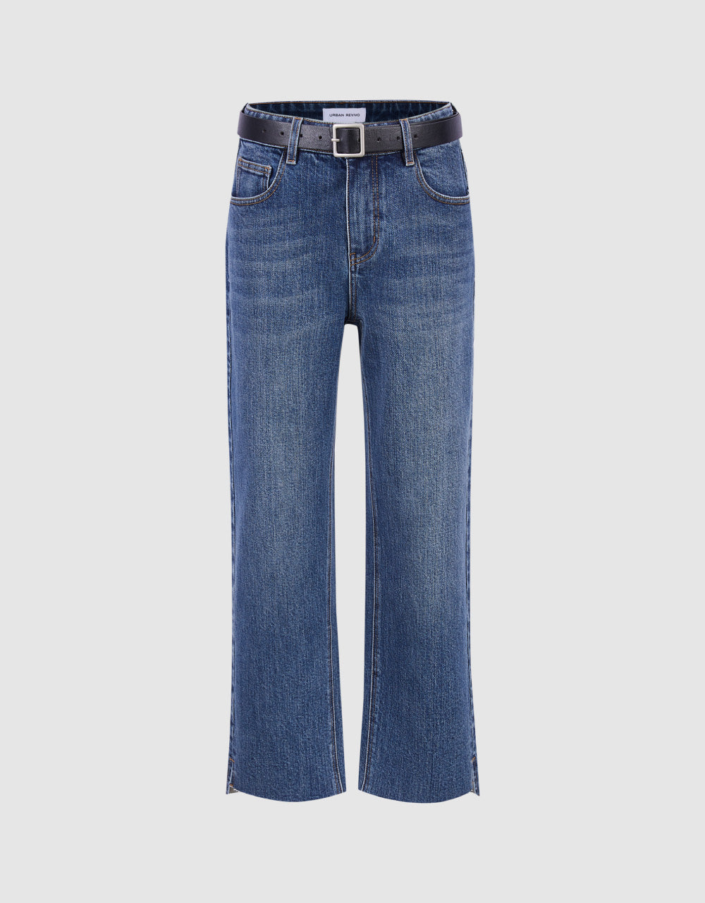 Raw Hem Straight Jeans With Belt