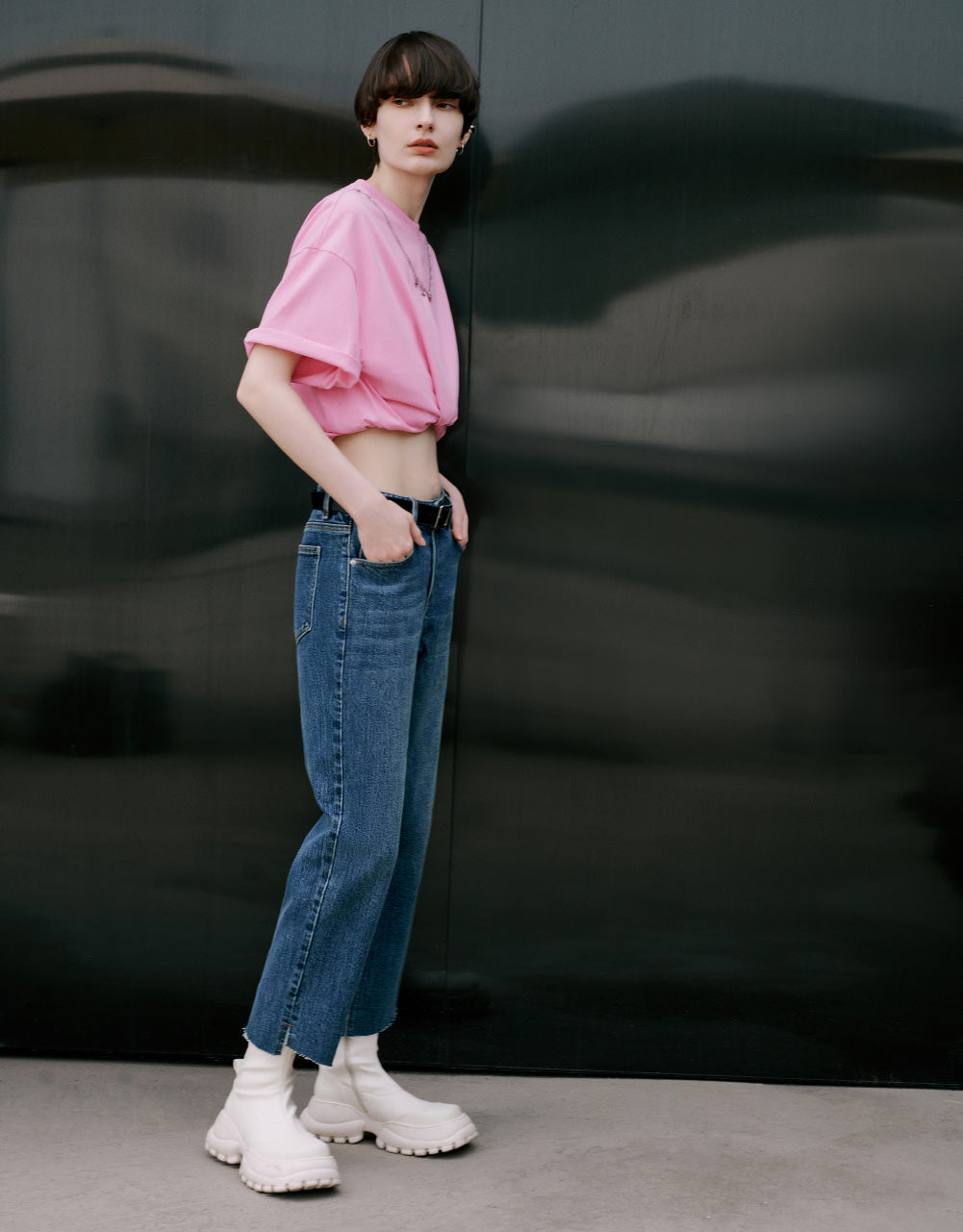 Raw Hem Straight Jeans With Belt