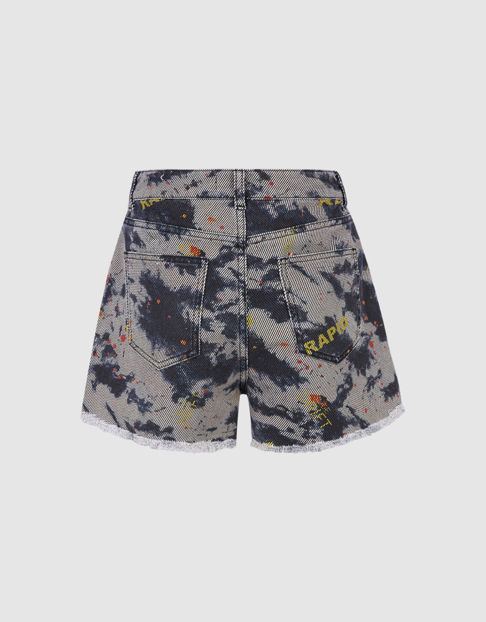 Camouflage Raw Hem Denim Shorts