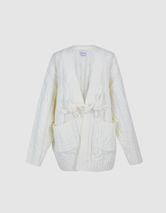 Cable Knit Cardigan With Knot