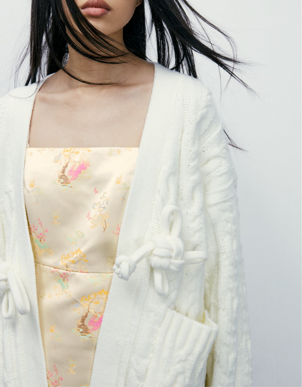 Cable Knit Cardigan With Knot