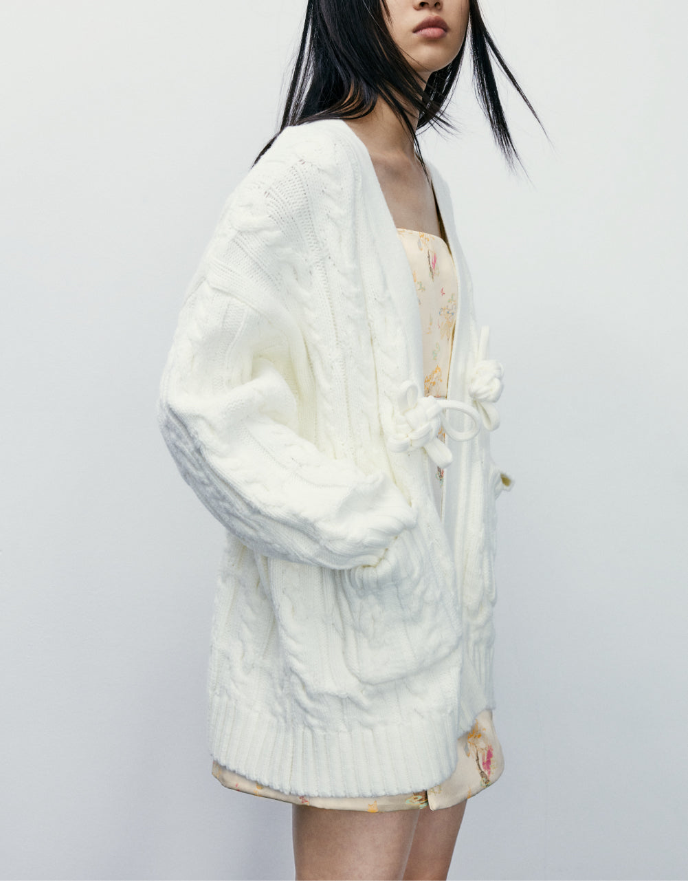 Cable Knit Cardigan With Knot