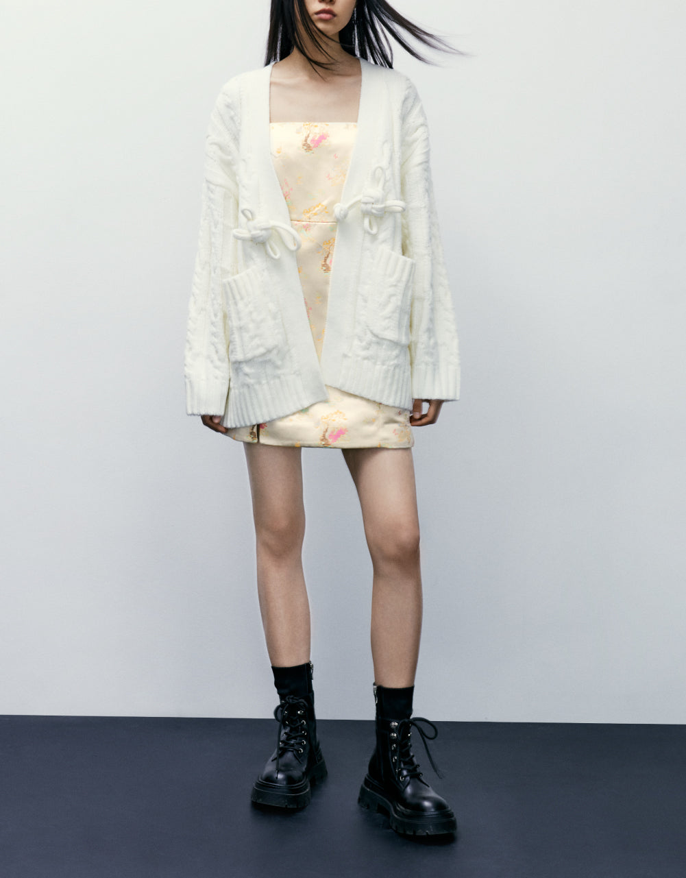 Cable Knit Cardigan With Knot