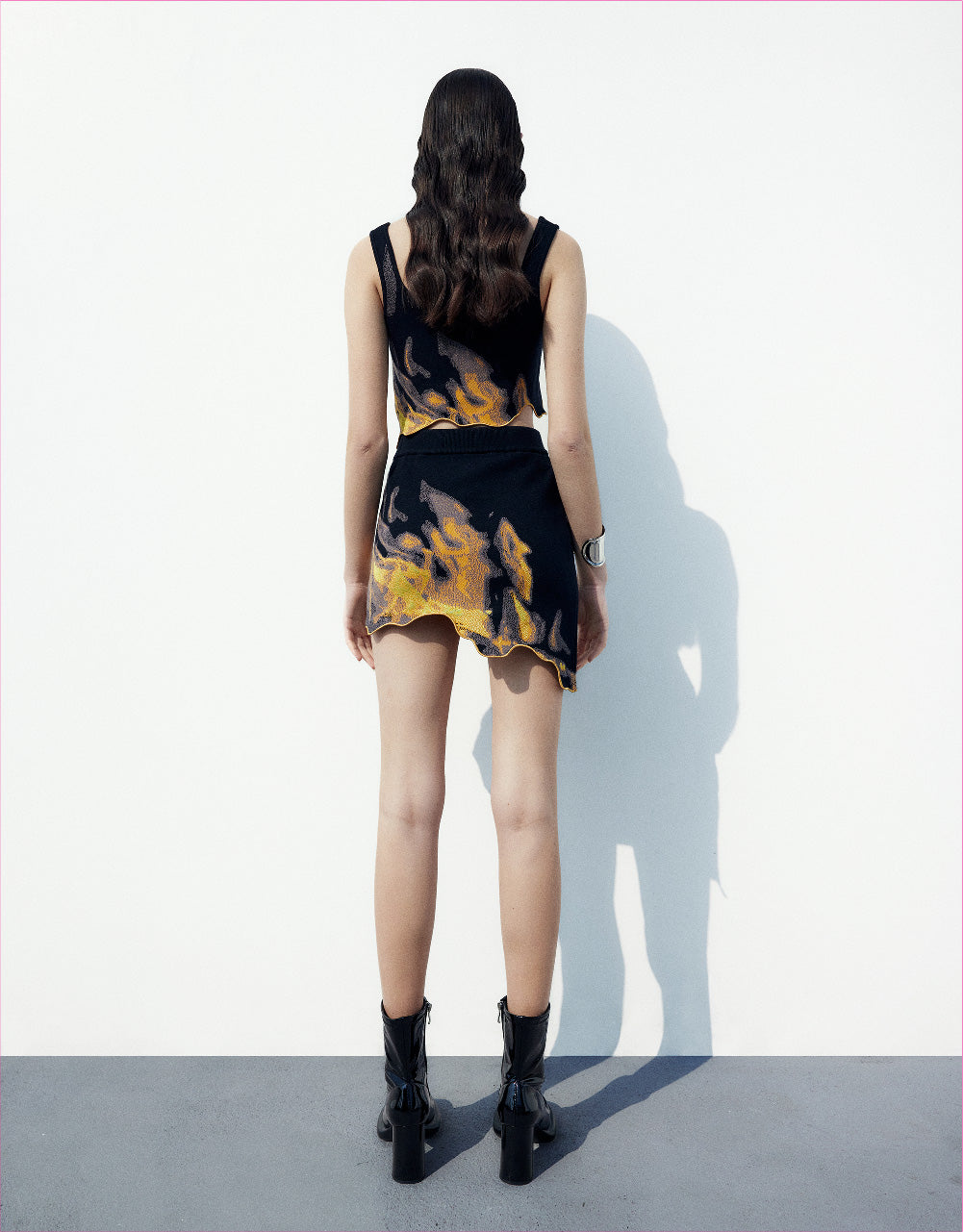 Asymmetrical Lettuce Trim Knitted Skirt