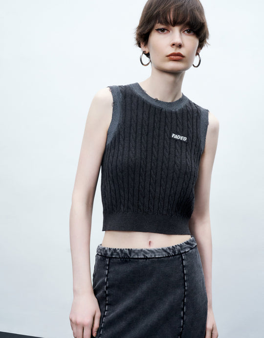 Crew Neck Rib Knitted Vest