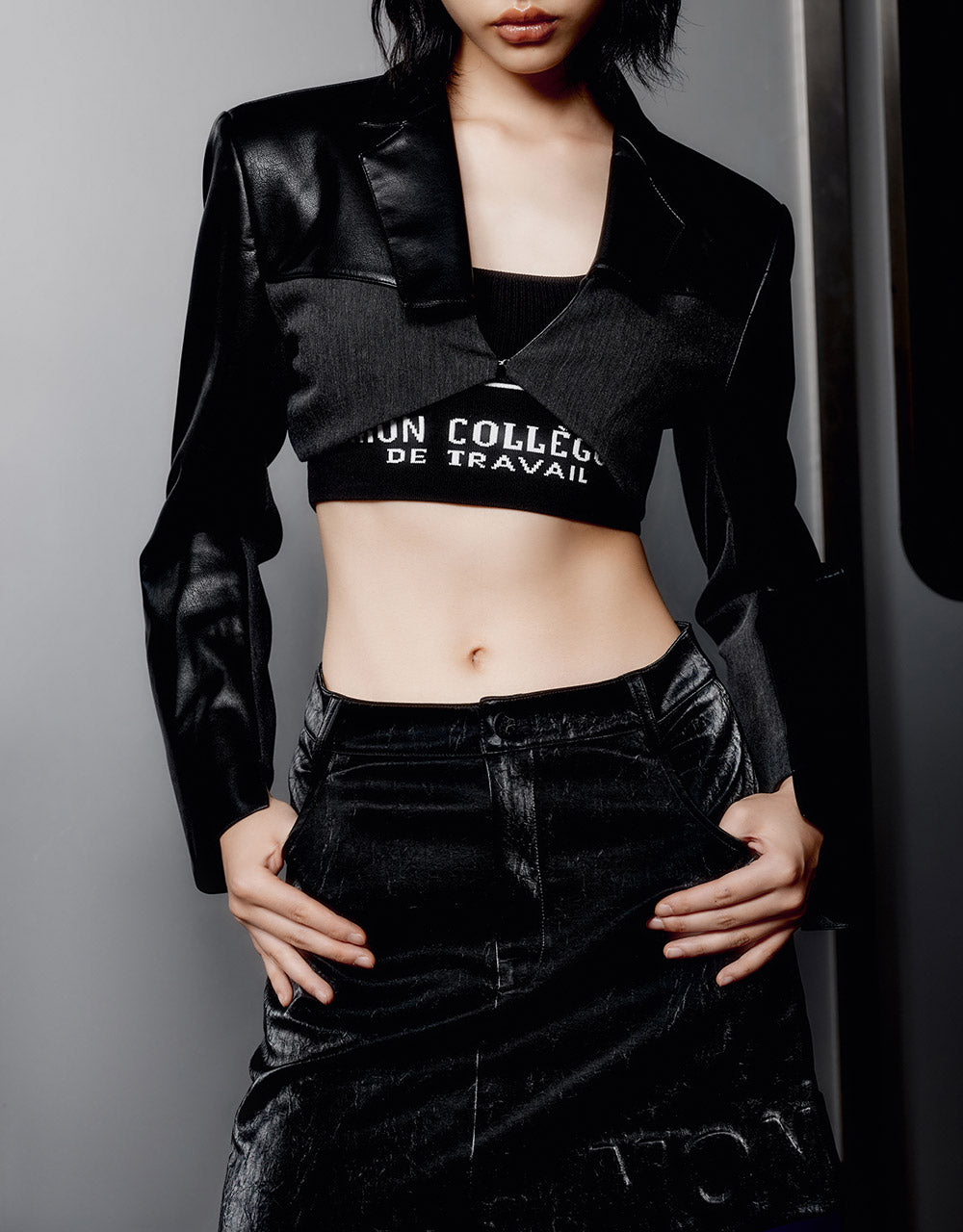 Faux Leather Cropped Blazer