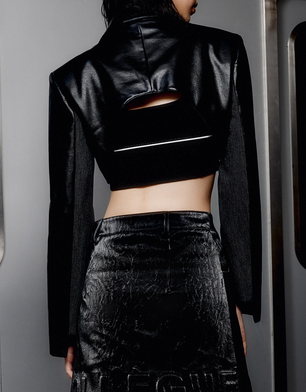 Faux Leather Cropped Blazer