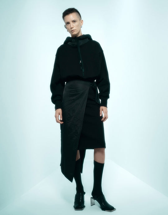 Combination Wrapped Dress With Hood