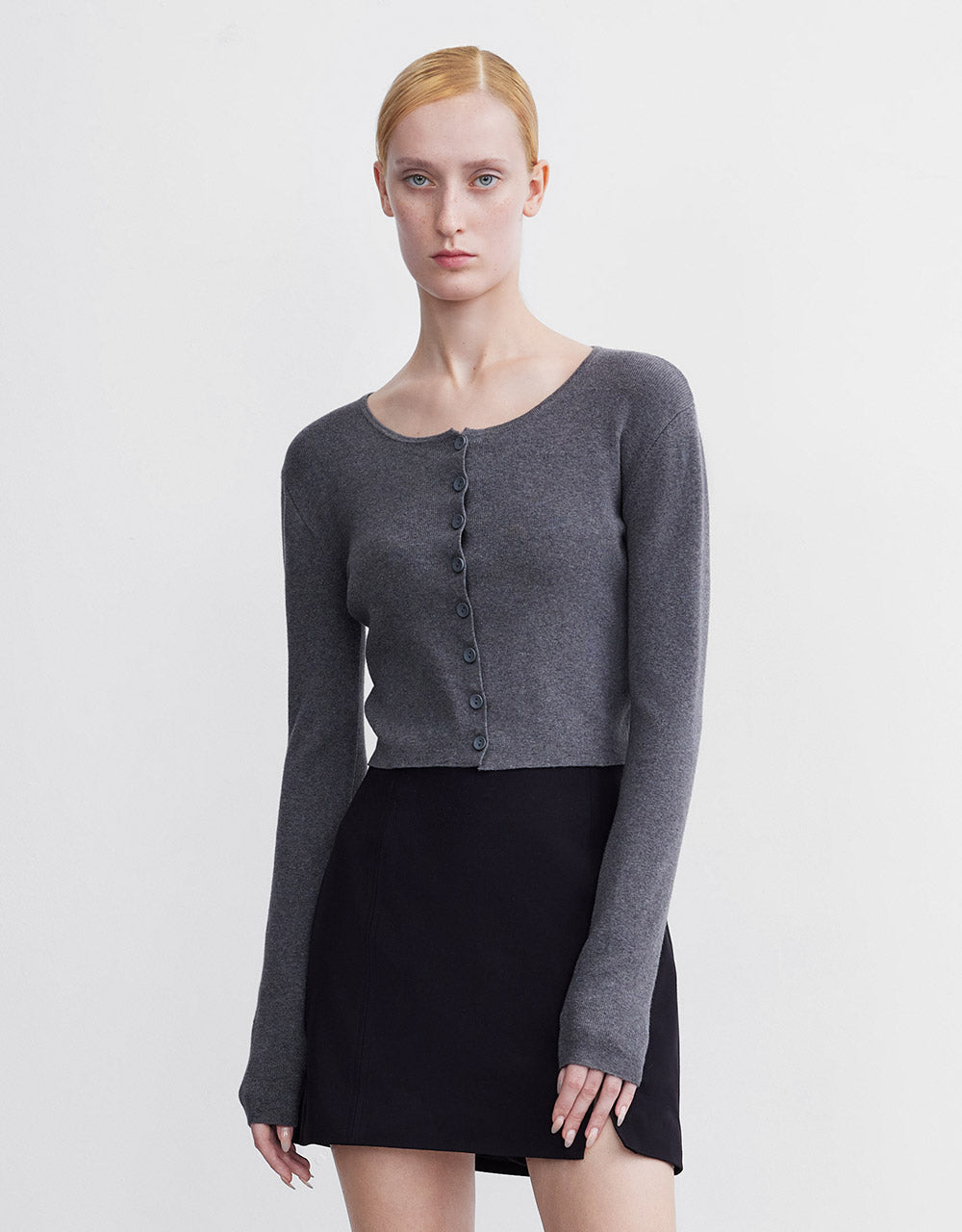 Buttoned Rib Knit Cardigan