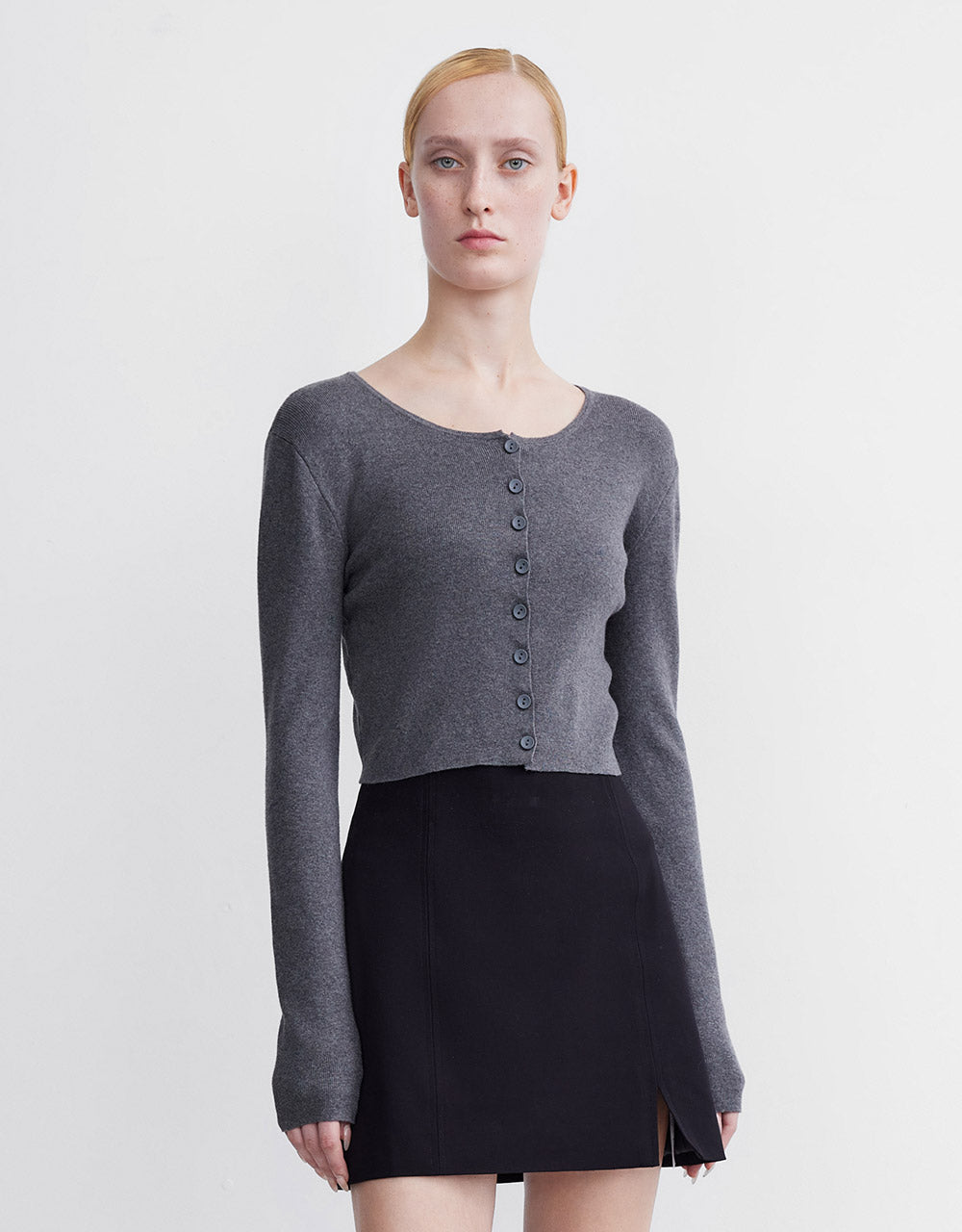 Buttoned Rib Knit Cardigan