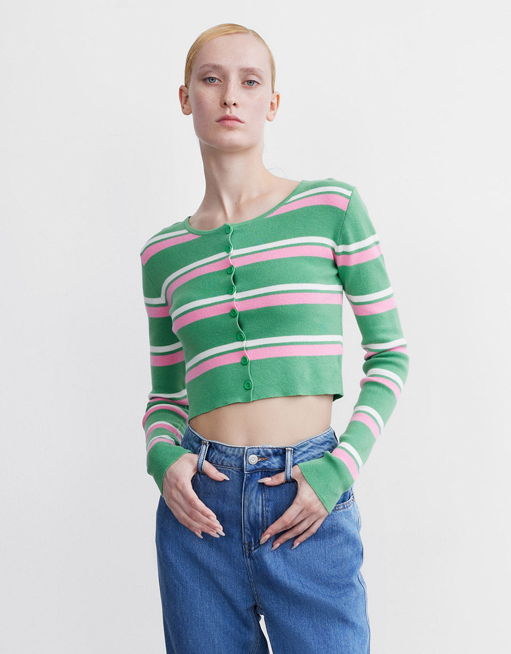 Buttoned Rib Knit Cardigan