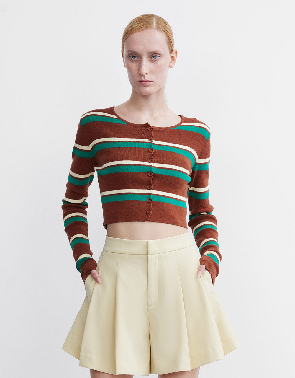 Buttoned Rib Knit Cardigan