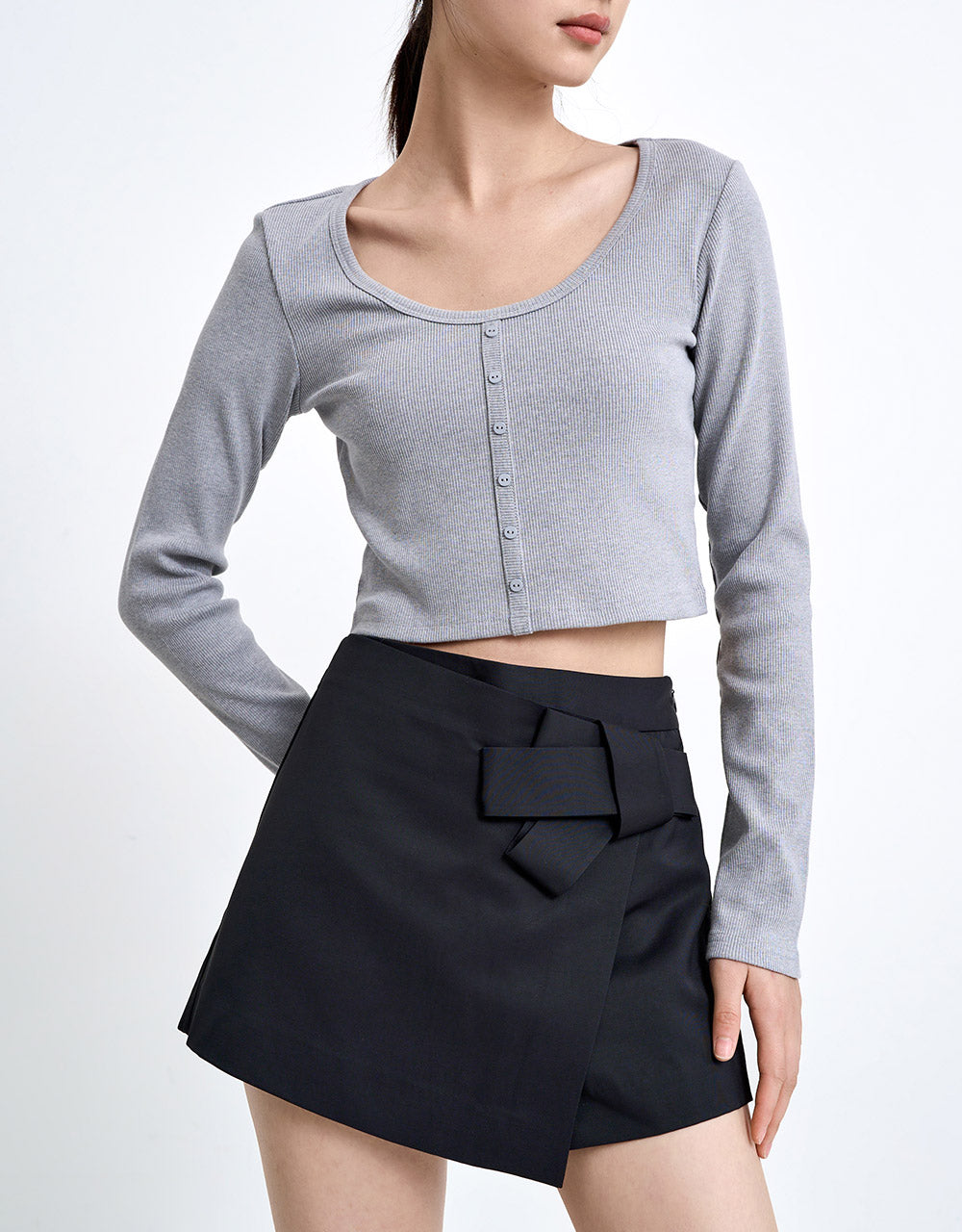 Buttoned Rib Knit Top