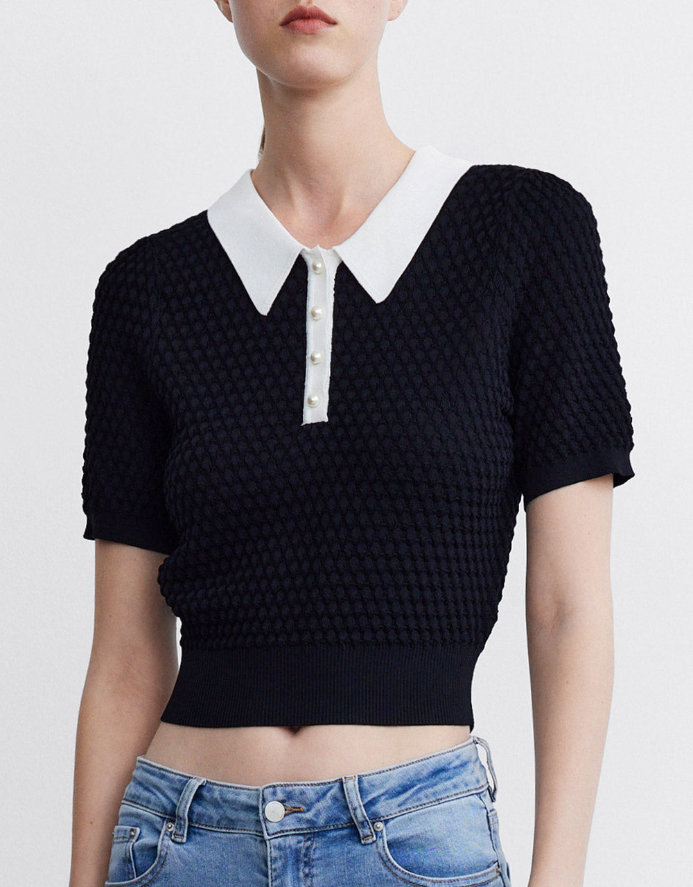 Contrast Collar Knitted Polo Shirt