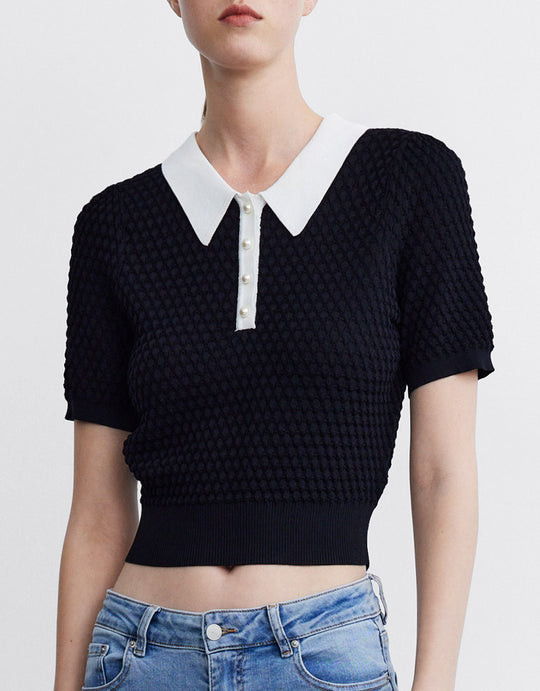 Contrast Collar Knitted Polo Shirt