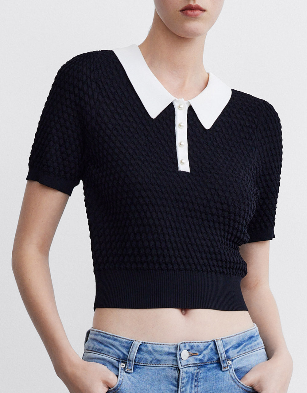 Contrast Collar Knitted Polo Shirt