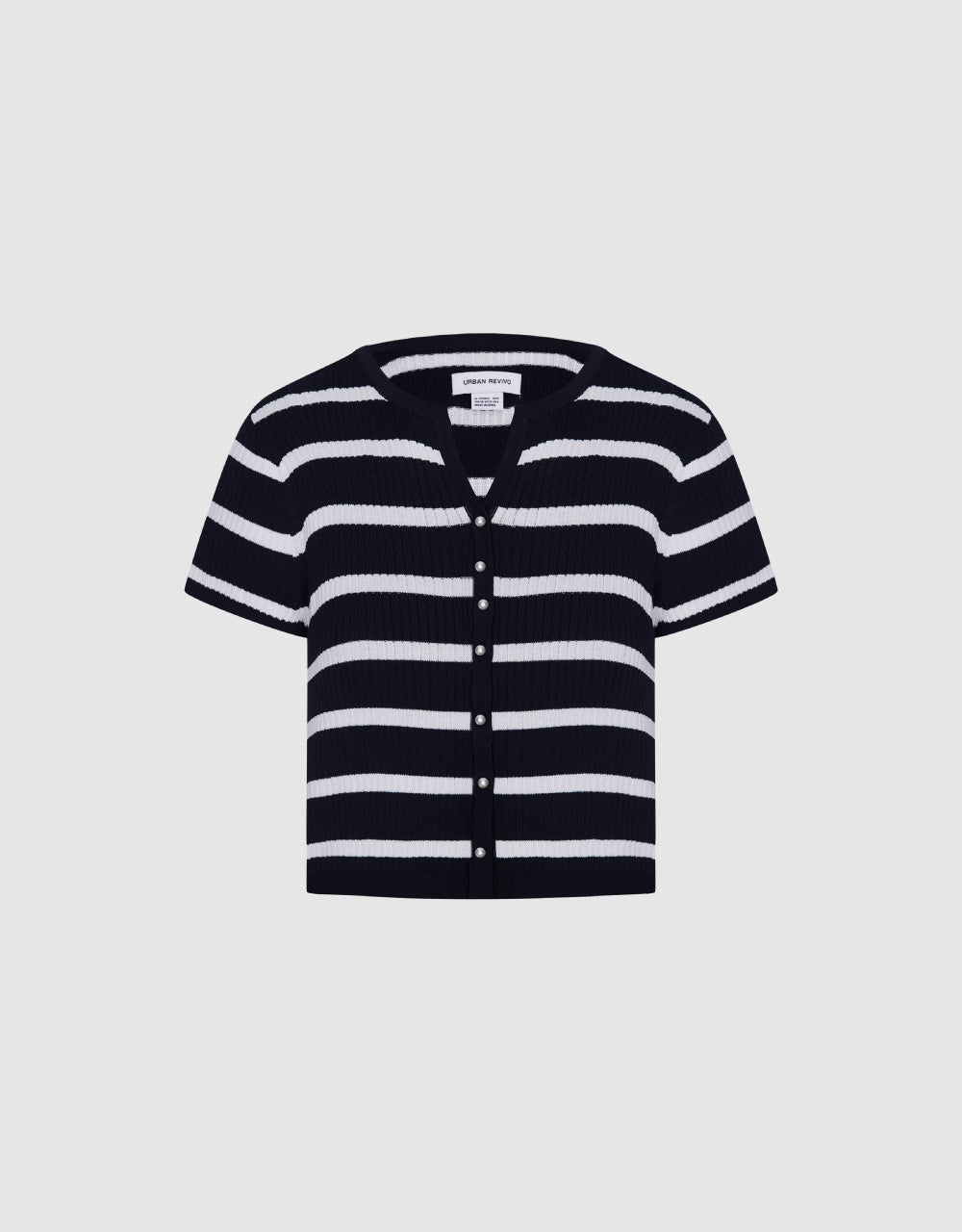 Button Front Striped  Short Sleeve Cardigan