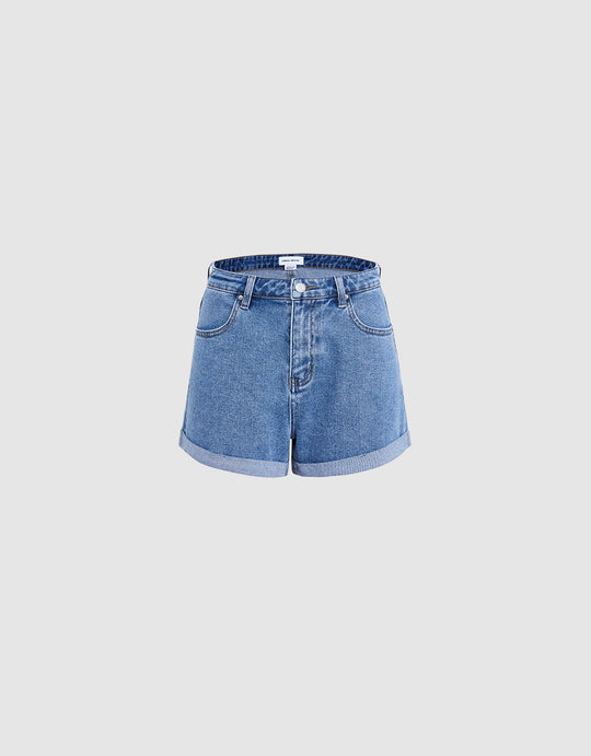 Roll Up Hem Denim Shorts