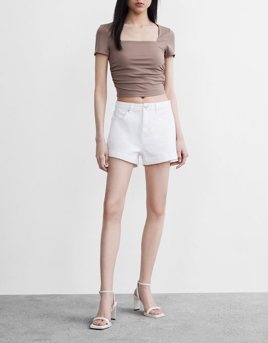 Roll Hem Denim Shorts