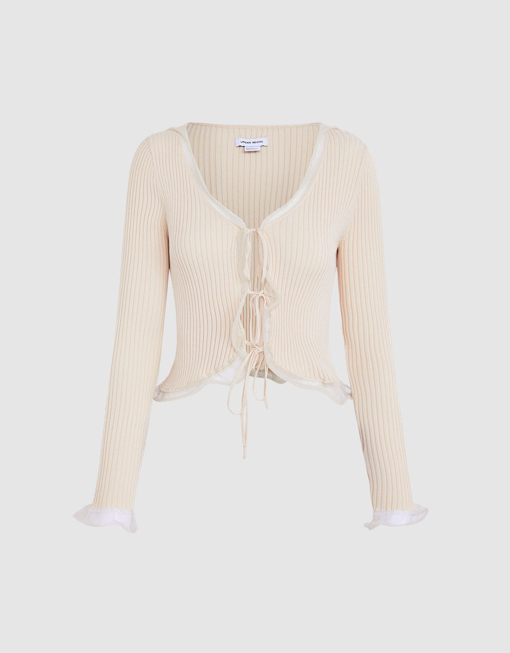 Contrast Tie Front Rib Knit Top