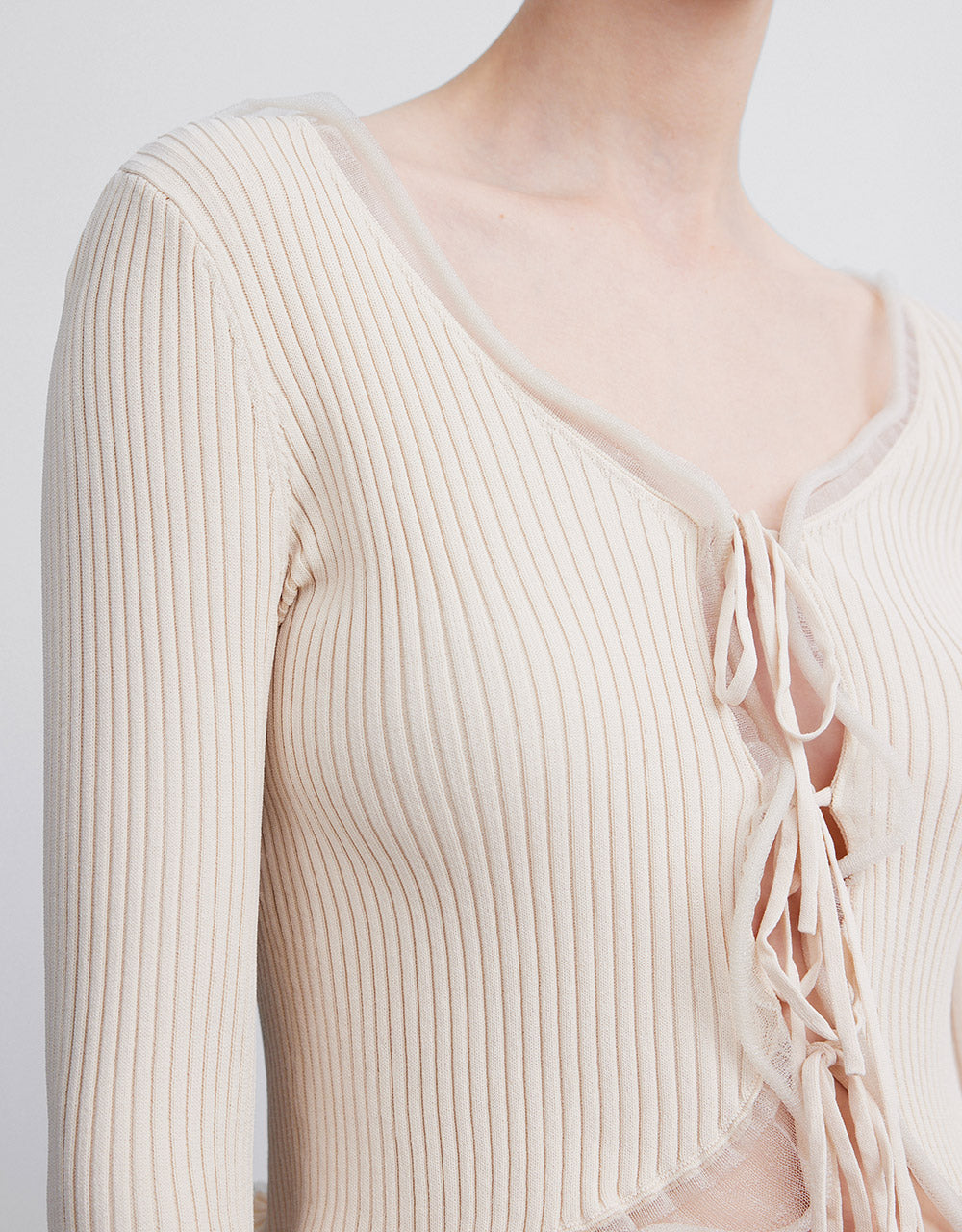 Contrast Tie Front Rib Knit Top