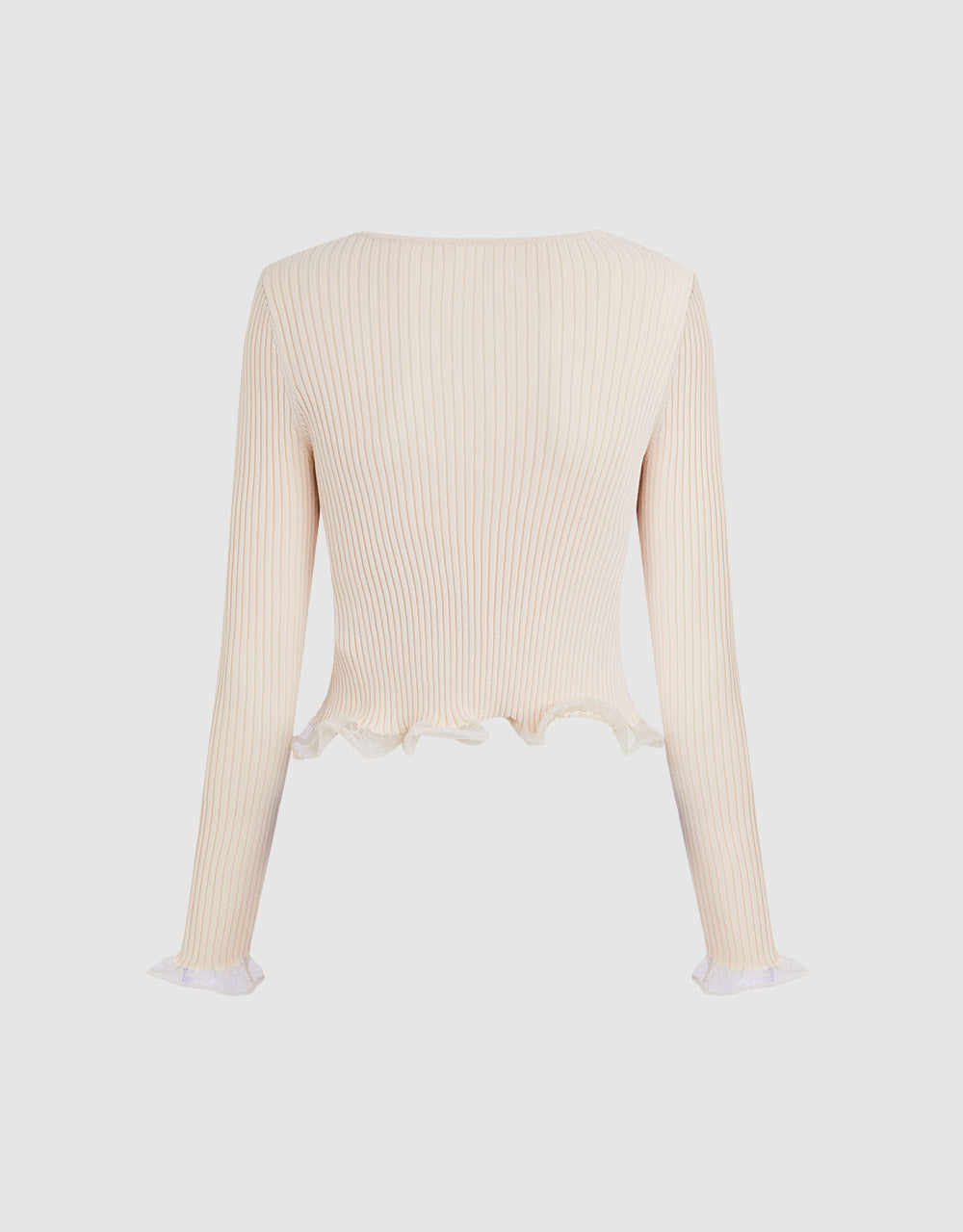 Contrast Tie Front Rib Knit Top