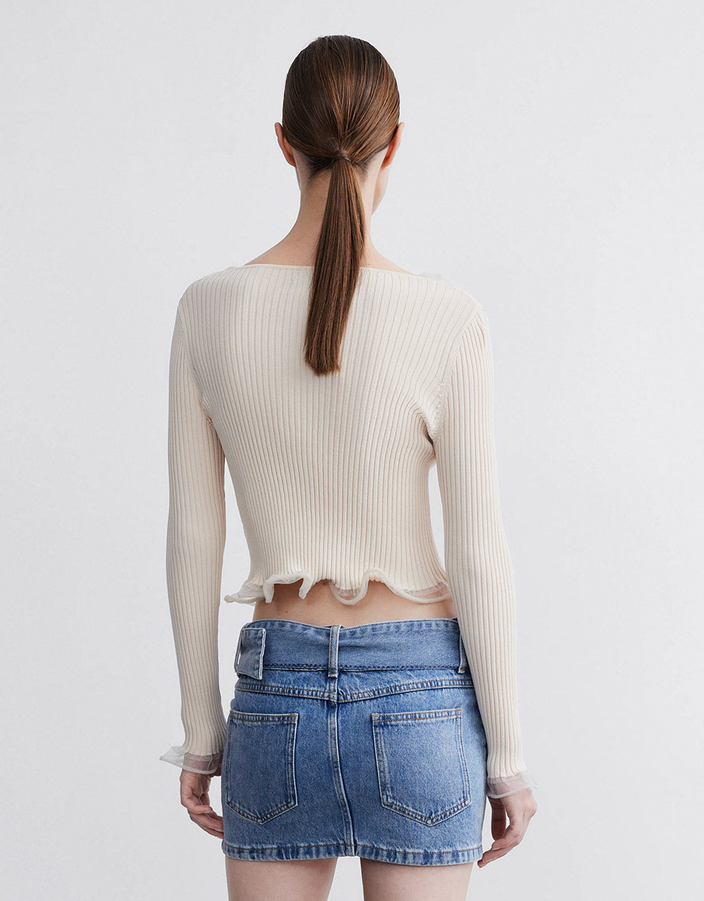 Contrast Tie Front Rib Knit Top