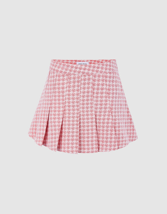 Houndtooth Pleated Skirt