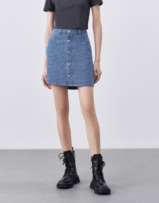 Denim Skirt With Heart Buttons
