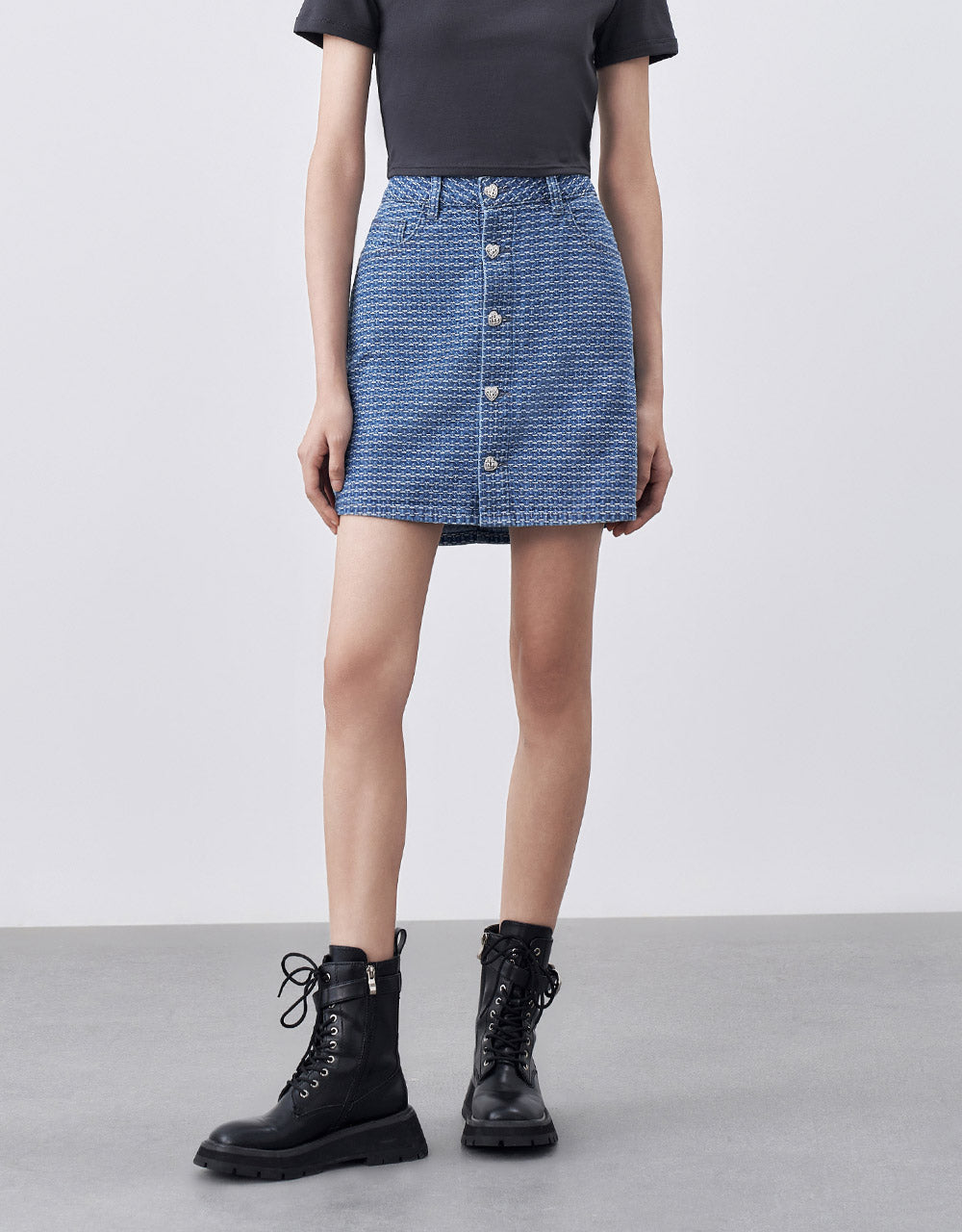 Denim Skirt With Heart Buttons