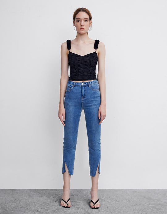 Slit Hem Straight Jeans