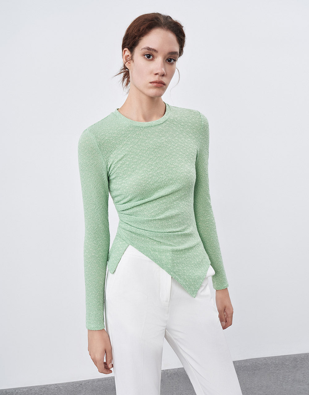 Asymmetrical Hem Textured T-Shirt