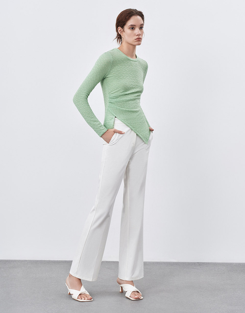Asymmetrical Hem Textured T-Shirt