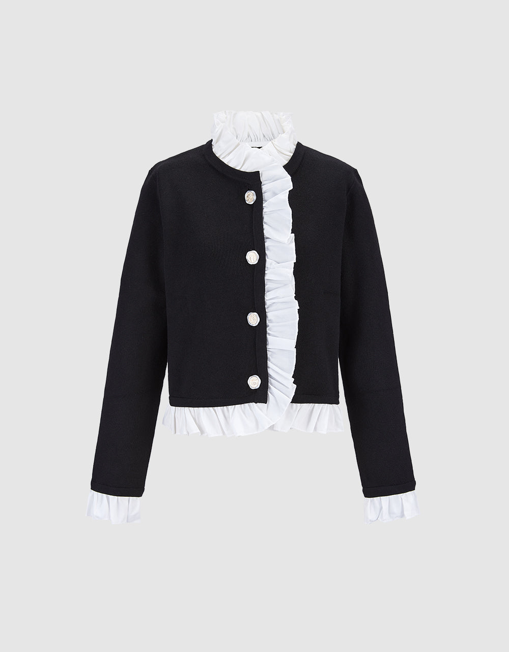 Contrast Ruffled Hem Cardigan