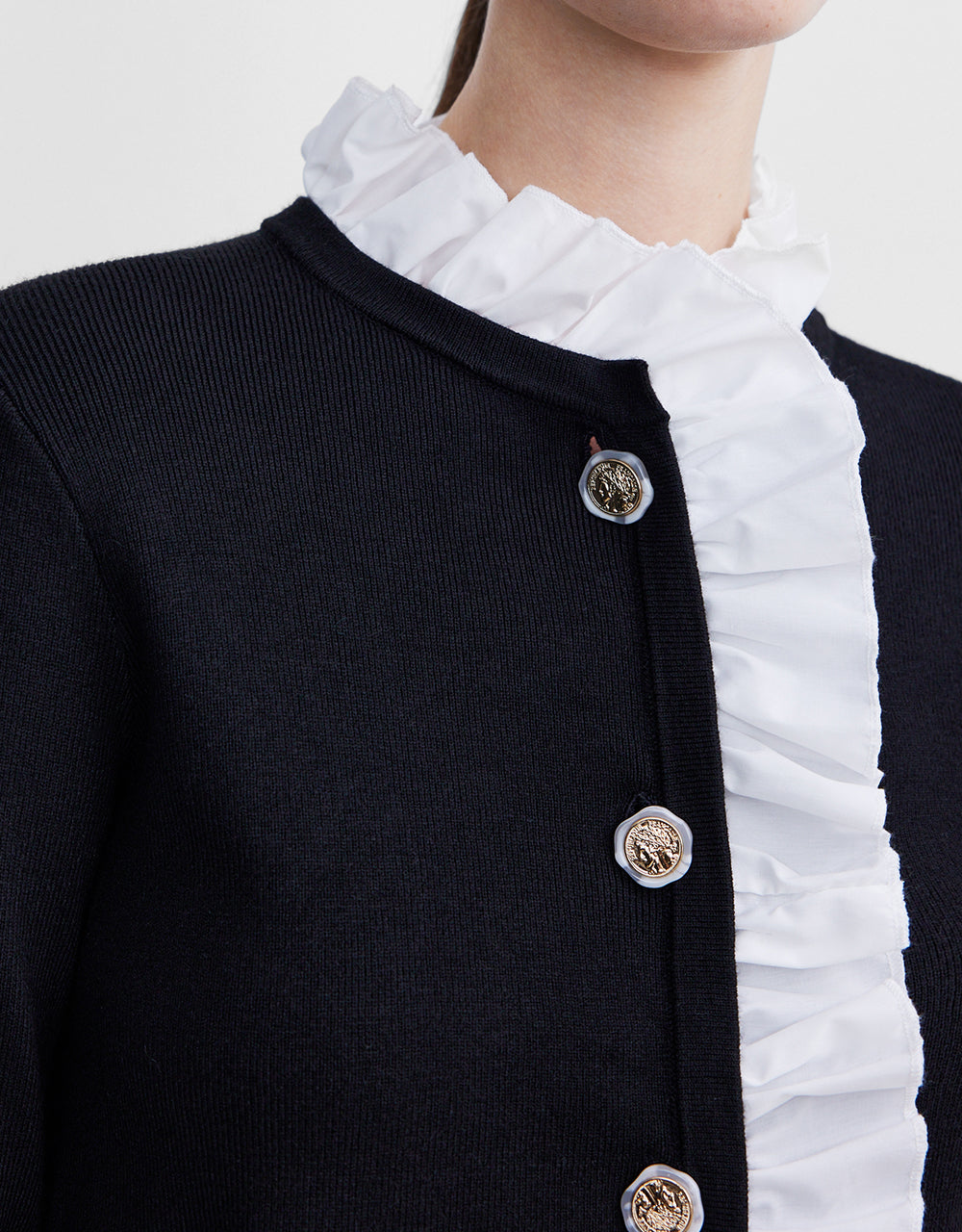 Contrast Ruffled Hem Cardigan