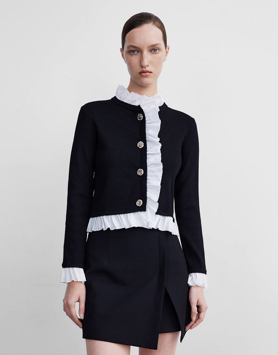 Contrast Ruffled Hem Cardigan