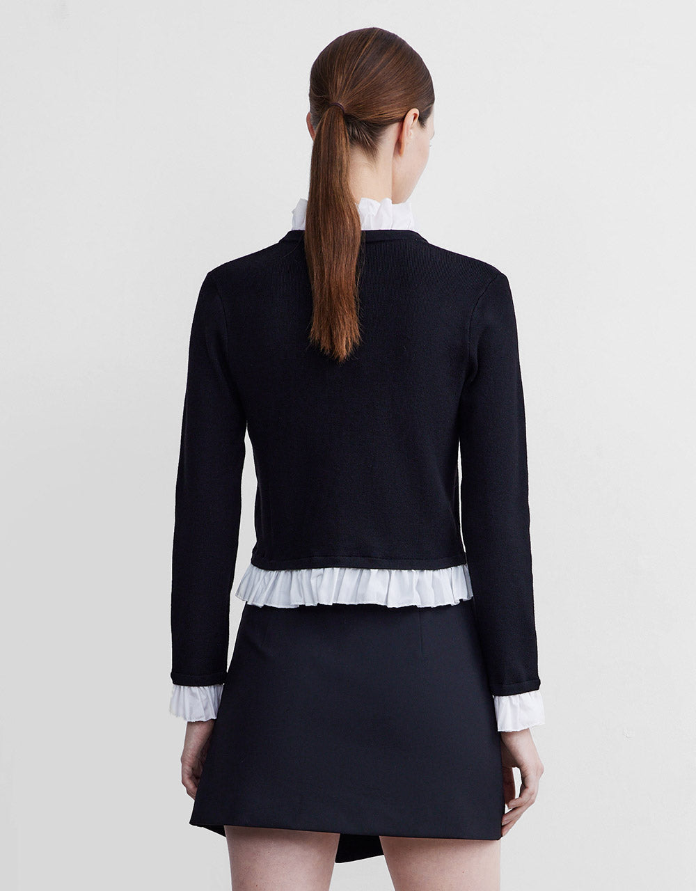 Contrast Ruffled Hem Cardigan