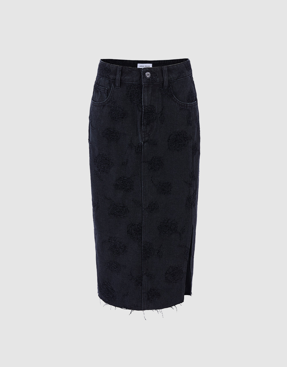Printed Slit Hem Denim Skirt