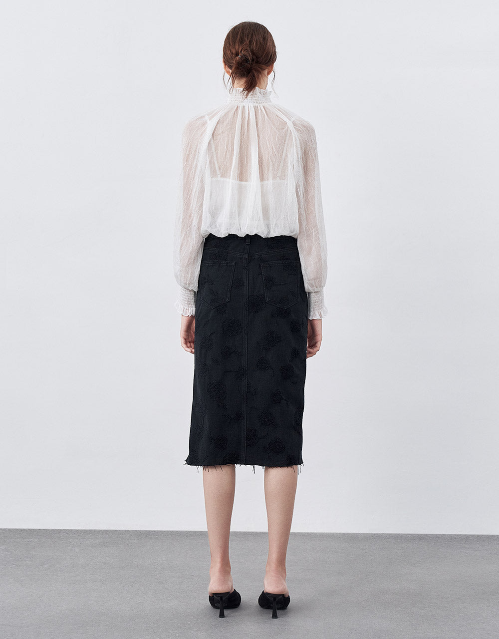 Printed Slit Hem Denim Skirt