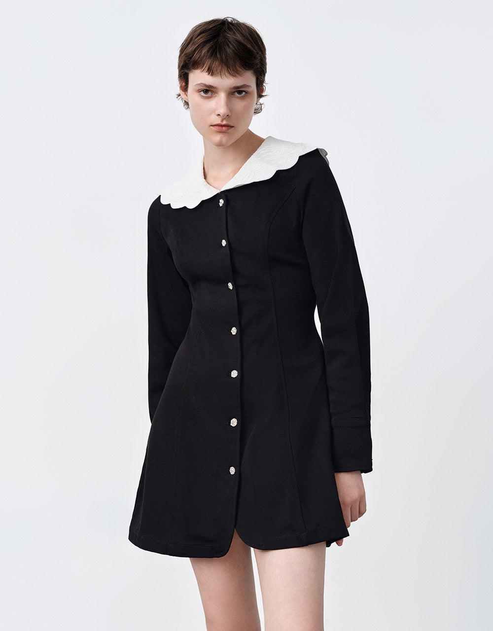 Contrast Collar Denim Mini Dress