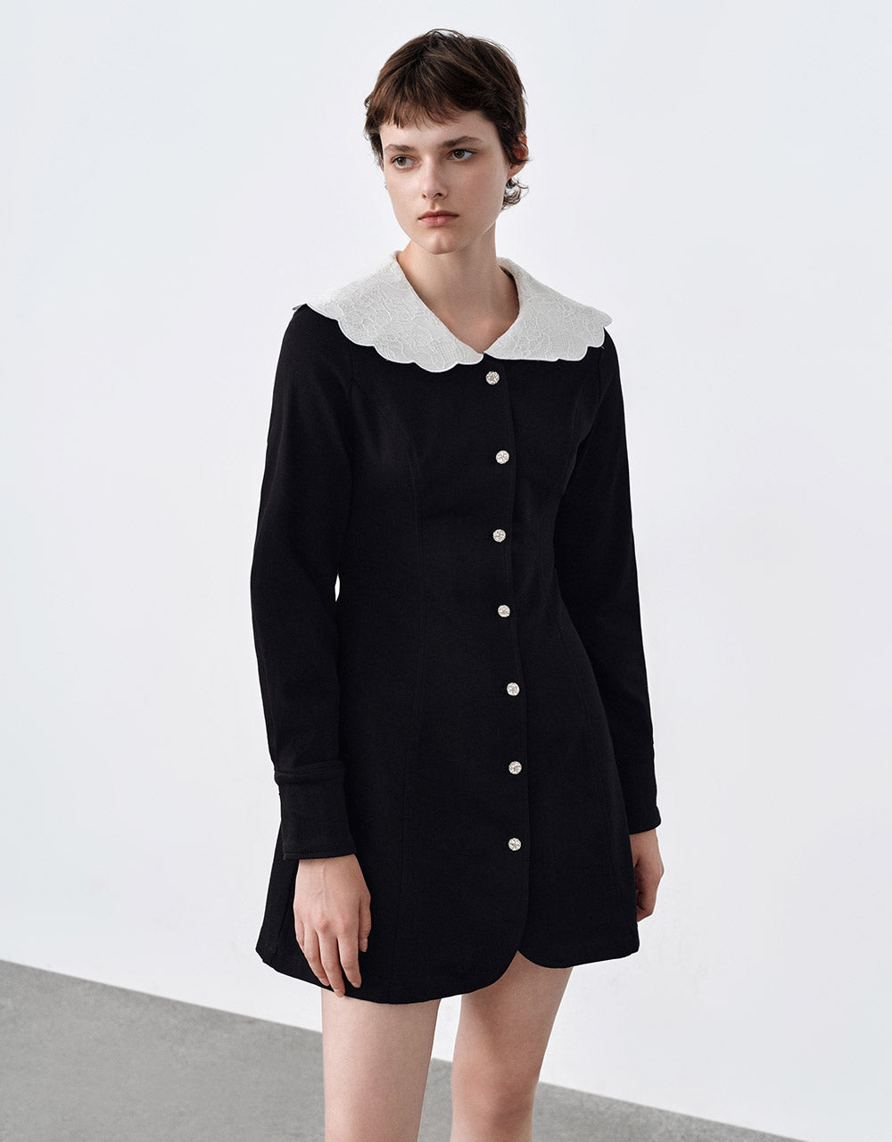 Contrast Collar Denim Mini Dress